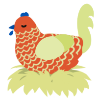 A vermilion and lemon chicken with a lace pattern