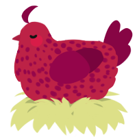 A crimson and maroon chicken with a speckle pattern