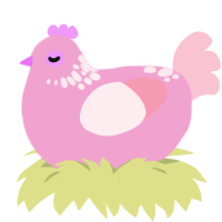 A pink and rose chicken with a neck-speckle pattern