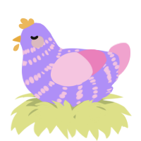 A lilac and pink chicken with a bar pattern