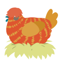 A vermilion and orange chicken with a bar pattern