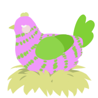A lavender and grass chicken with a bar pattern