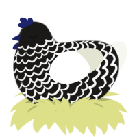 A sable and white chicken with a lace pattern