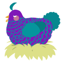 A violet and teal chicken with a lace pattern