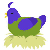 A chartreuse and indigo chicken with a head pattern
