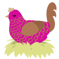 A fuchsia and brown chicken with a lace pattern