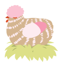 A beige and rose chicken with a bar pattern