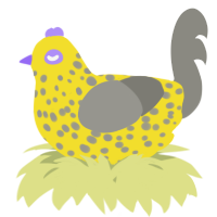 A yellow and ash chicken with a speckle pattern