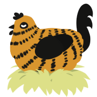 A orange and black chicken with a bar pattern