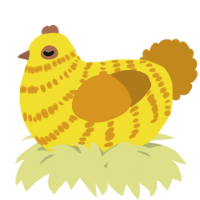 A yellow and ochre chicken with a bar pattern