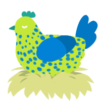 god hears me scream, a lime and sapphire chicken with a speckle pattern
