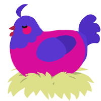 A fuchsia and indigo chicken with a head pattern