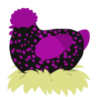 A black and plum chicken with a speckle pattern