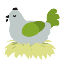 A silver and chartreuse chicken