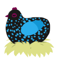A sable and sky chicken with a speckle pattern