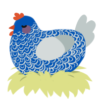 A ultramarine and silver chicken with a double-lace pattern