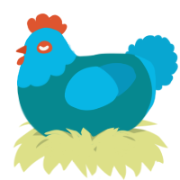 A teal and cerulean chicken with a head pattern