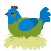 A chartreuse and sapphire chicken with a head pattern