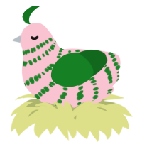 A rose and leaf chicken with a bar pattern