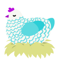 Crest, a white and aqua chicken with a lace pattern