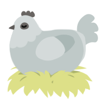 A silver chicken with a head pattern