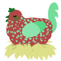 A red and spring chicken with a speckle pattern