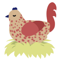 A beige and red chicken with a speckle pattern