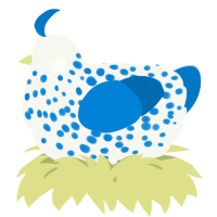 A white and sapphire chicken with a speckle pattern