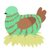 A spring and brown chicken with a bar pattern
