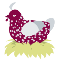 A maroon and mist chicken with a speckle pattern