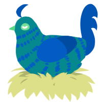 A teal and ultramarine chicken with a bar pattern