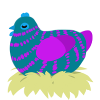 A sea and amethyst chicken with a bar pattern