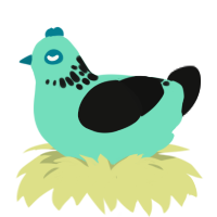 A mint and black chicken with a neck-speckle pattern