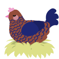 A russet and navy chicken with a lace pattern