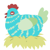 A aqua and gluppy chicken with a bar pattern