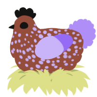 A russet and lilac chicken with a speckle pattern