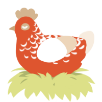 A vermilion and cream chicken with a half-lace pattern