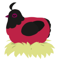 A crimson and sable chicken with a head pattern