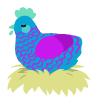Satellite TV, a cerulean and amethyst chicken with a lace pattern