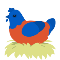 Lethal Company Peon, a vermilion and ultramarine chicken with a head pattern