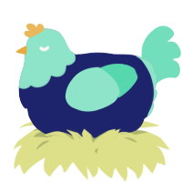 A navy and mint chicken with a head pattern