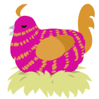 A fuchsia and orange chicken with a bar pattern