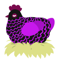 A black and amethyst chicken with a lace pattern