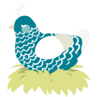 A sea and white chicken with a lace pattern