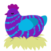 Discothèque, a violet and cerulean chicken with a bar pattern