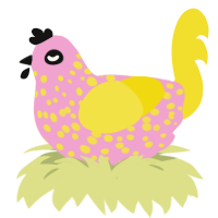 Golden cotton candy, a pink and yellow chicken with a speckle pattern