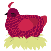 A maroon and crimson chicken with a lace pattern