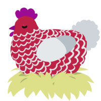 A crimson and mist chicken with a lace pattern