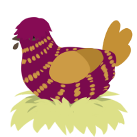 Sunset, a wine and gold chicken with a bar pattern