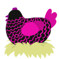 Neon light, a black and fuchsia chicken with a lace pattern